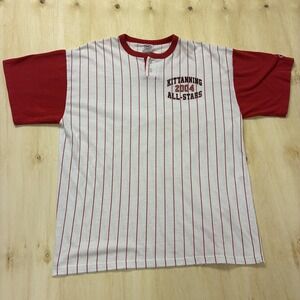 Vintage BIKE Kittanning All-Stars Shirt Mens L White Striped Henley Tee T-Shirt